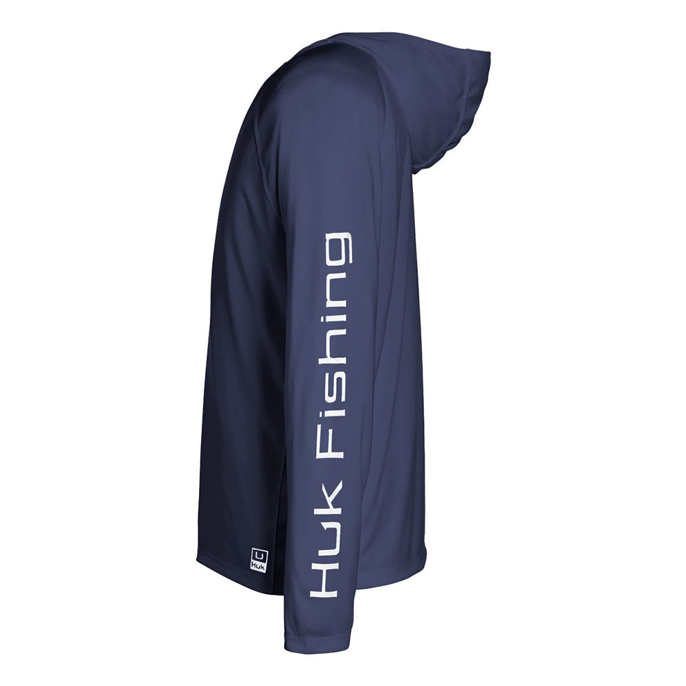 Navy Lacrosse Huk Men's LoPro Pursuit Long Sleeve Hooded T-Shirt (Navy)