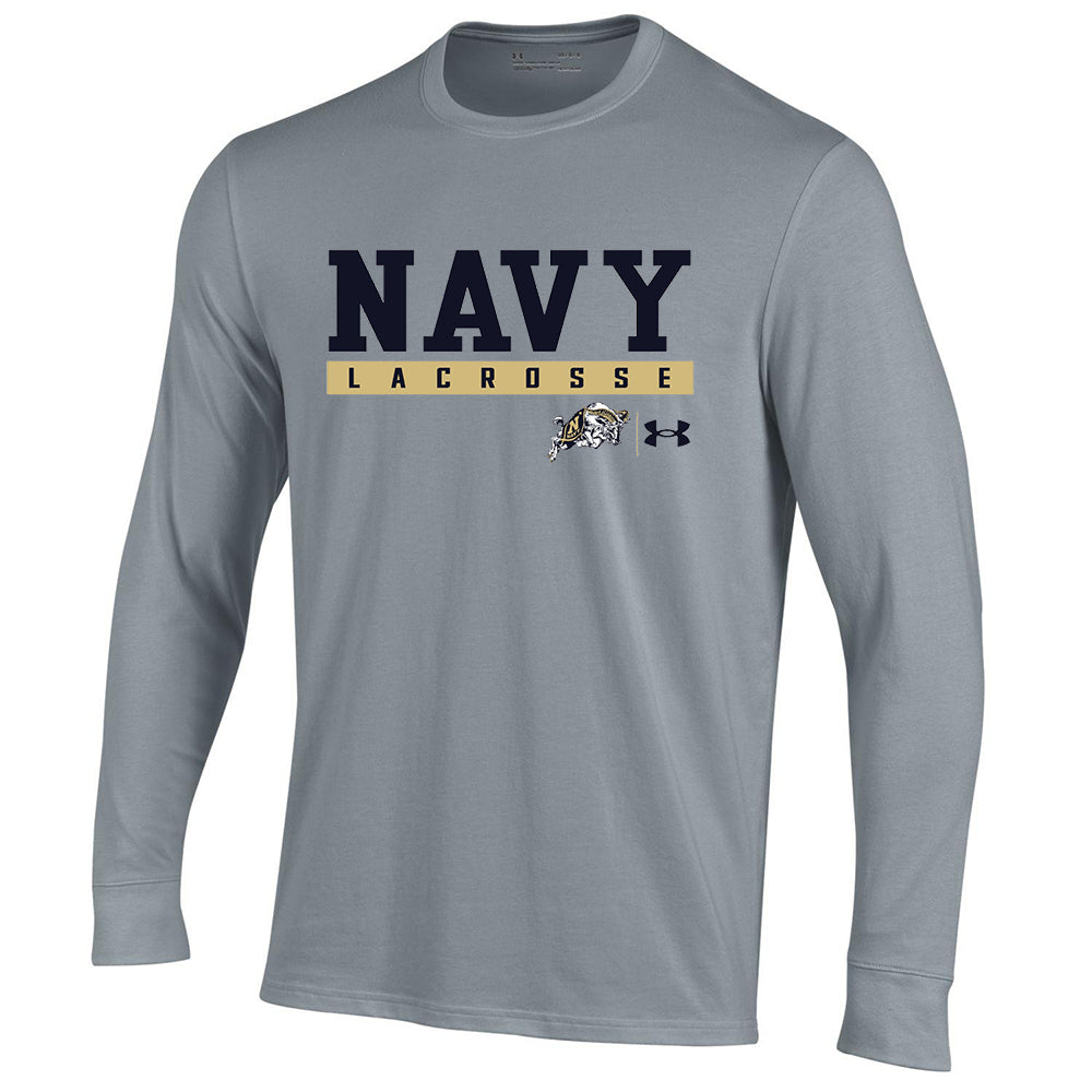Navy Lacrosse Under Armour Men's Long-Sleeve Cotton T-Shirt