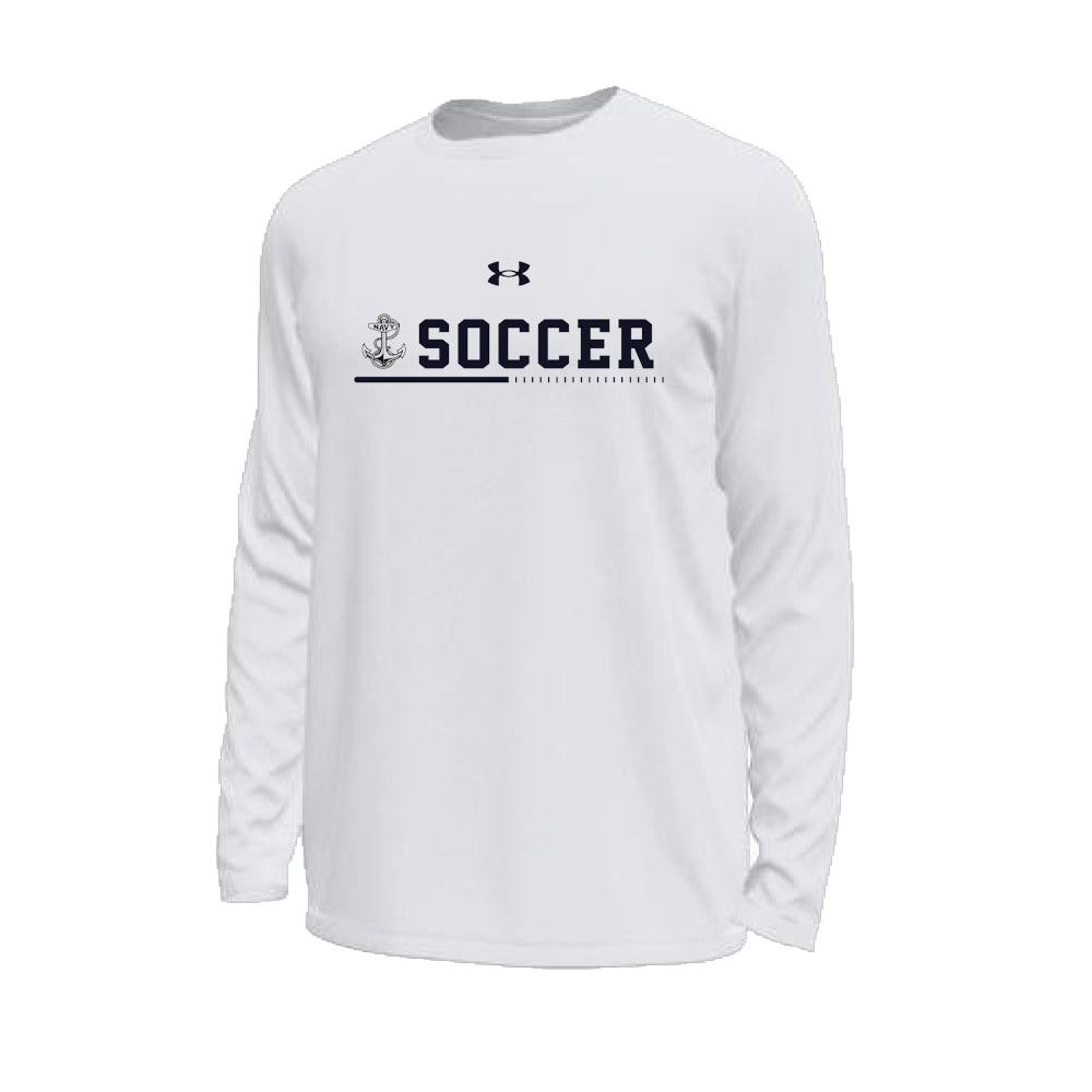 Navy Women's Soccer Under Armour Tech Stretch Long Sleeve T-Shirt (White)