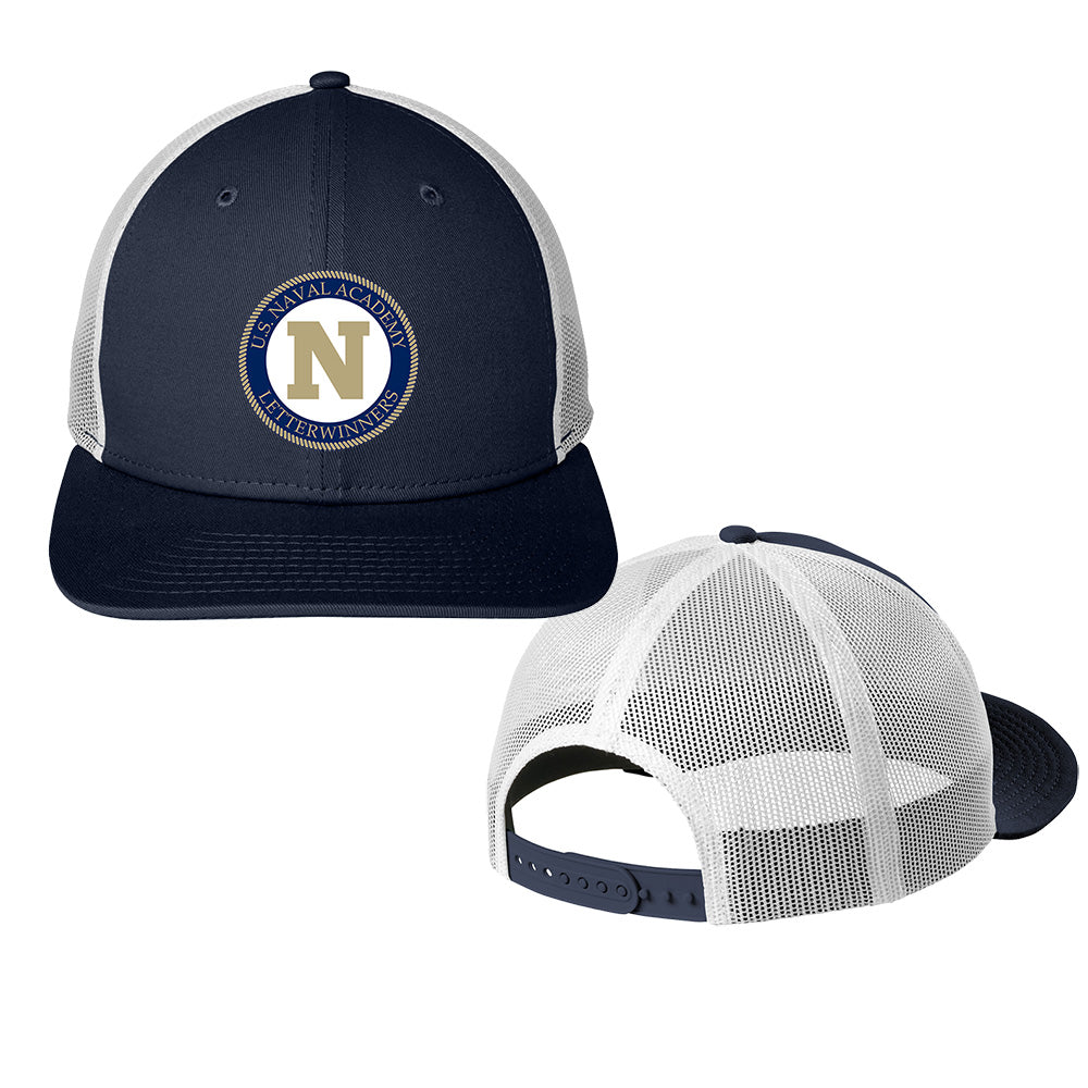 Navy LetterWinner New Era® Snapback Low Profile Trucker Cap