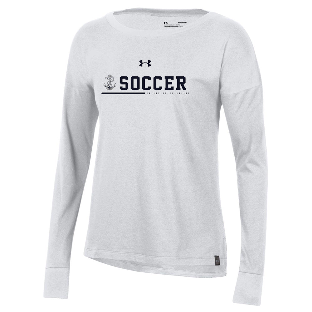 Navy Mens Soccer Ladies Performance Cotton Ls Tee (White)