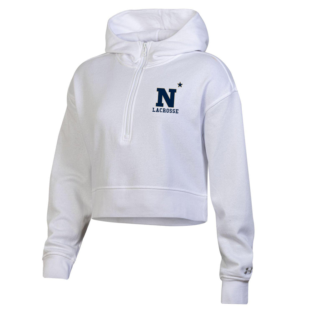 Navy Lacrosse Under Armour Women's Rival Fleece Half-Zip Hooded Sweatshirt (Ladies)