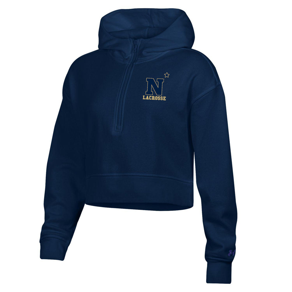 Navy Lacrosse Under Armour Women's Rival Fleece Half-Zip Hooded Sweatshirt (Ladies)