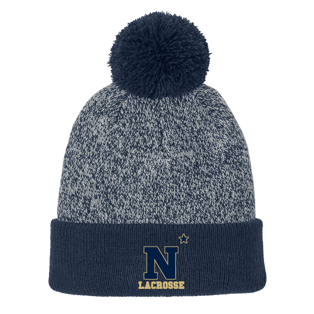 Navy Lacrosse Sport-Tek® Halftime Heather Pom Beanie