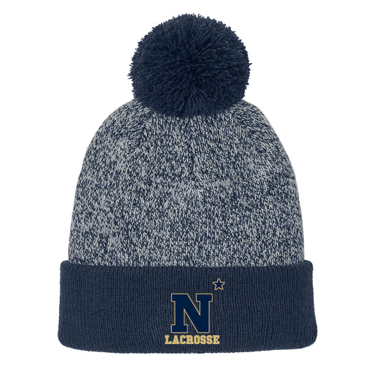 Navy Lacrosse Sport-Tek® Halftime Heather Pom Beanie
