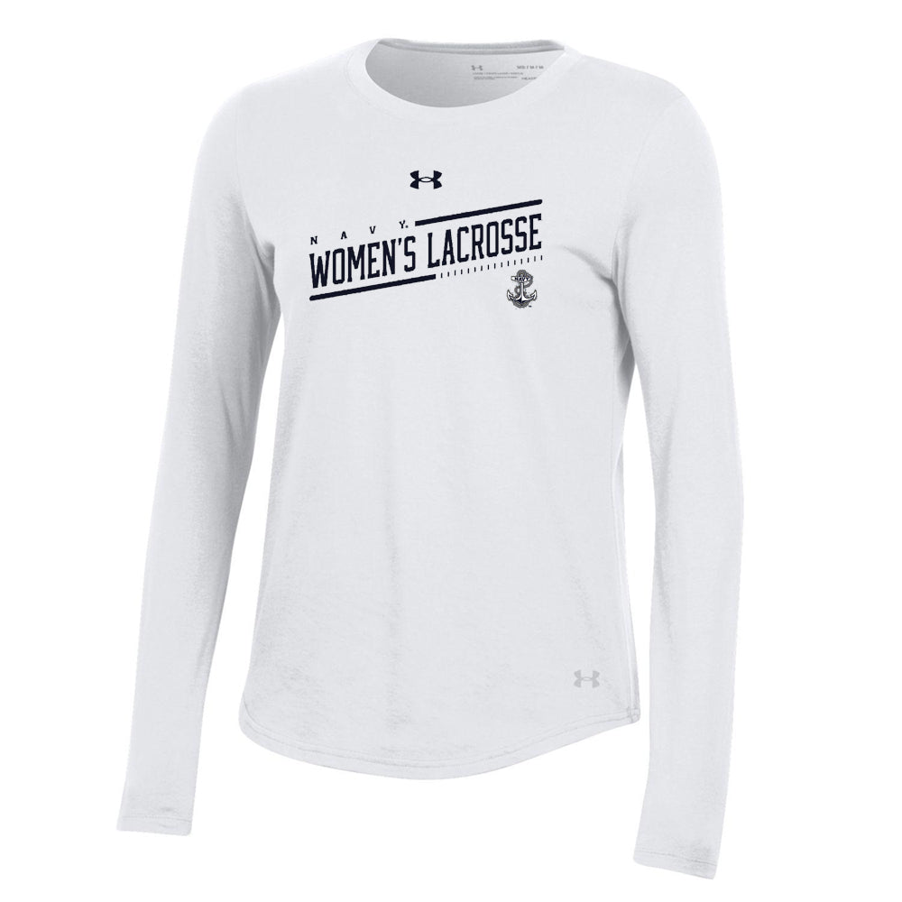 Navy Women's Lacrosse Under Armour Performance Cotton Long-Sleeve T-Shirt (Ladies)