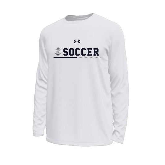 Navy Mens Soccer Under Armour Tech Stretch Long Sleeve T-Shirt (White)