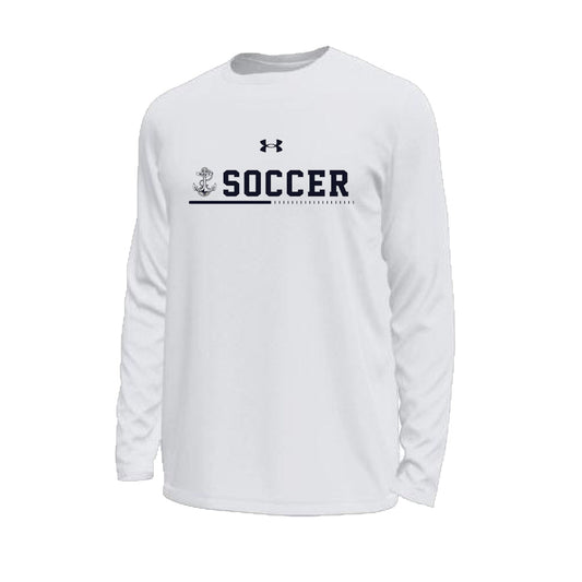 Navy Women's Soccer Under Armour Tech Stretch Long Sleeve T-Shirt (White)