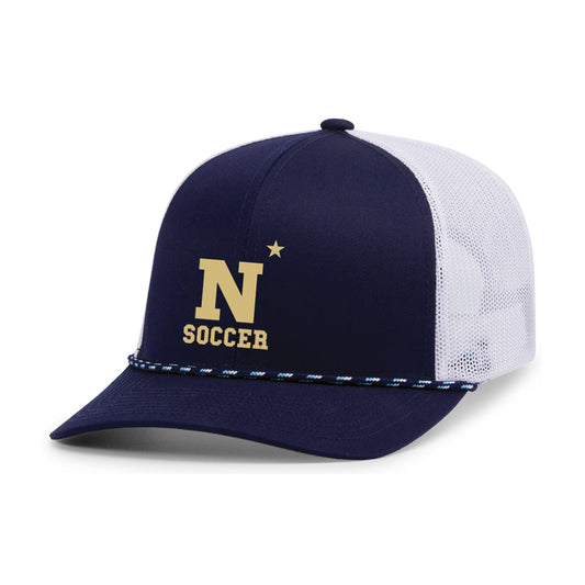 Navy Women's Soccer Pacific Headwear Trucker Snapback Braid Cap