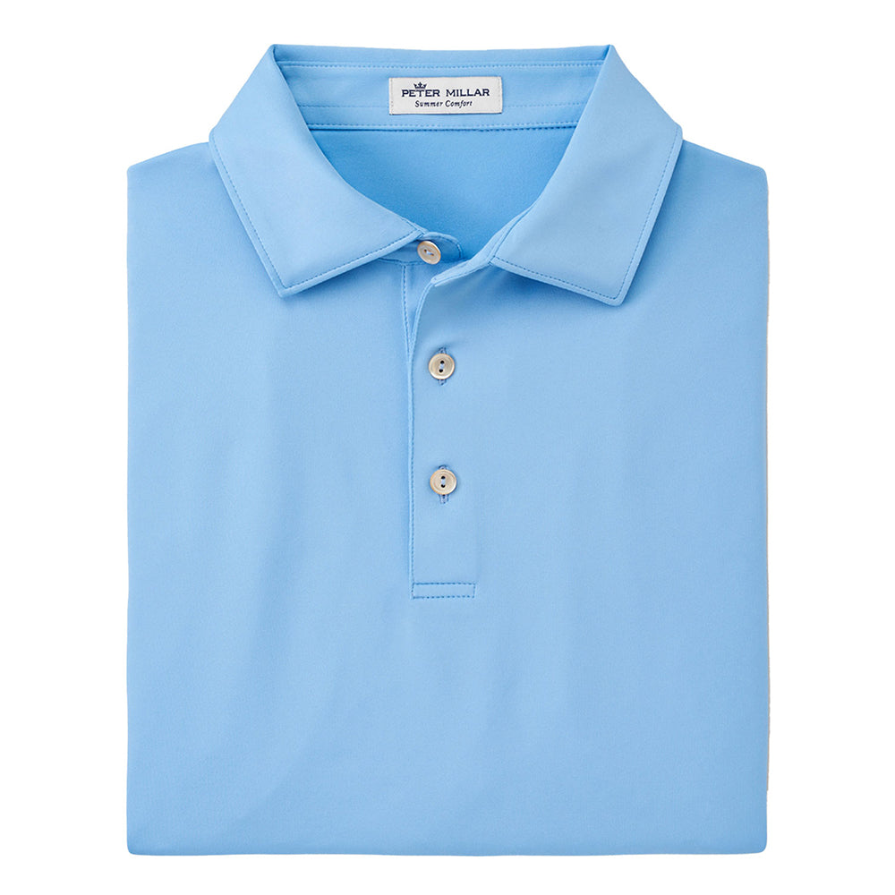 Navy Soccer Peter Millar Men's Solid Performance Polo - Self Collar (Cottage Blue)