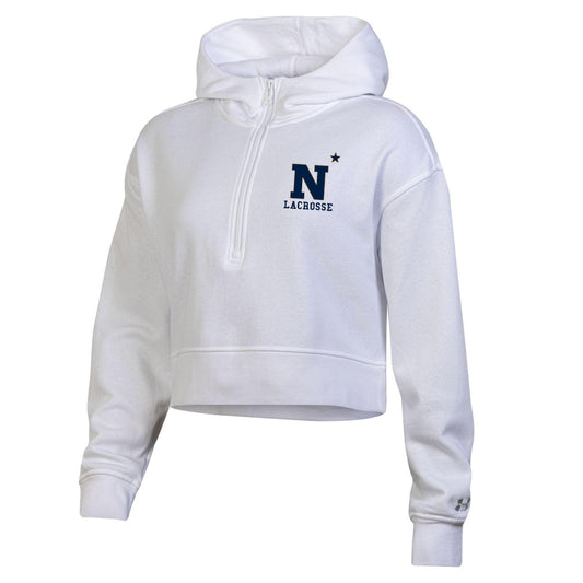 Navy Lacrosse Under Armour Women's Rival Fleece Half-Zip Hooded Sweatshirt (Ladies)
